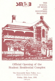 Document - Invitiation, Invitiation and Programme for the opening of the Ballarat School of Mines Complex at 130 Victoria Street, Ballarat East, 1991, 28/06/1991