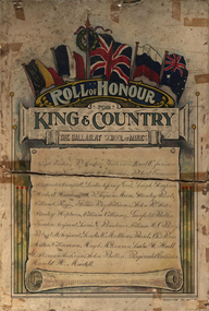 Poster - Honour Roll, Tulloch and King, Ballarat School of Mines Honour Roll, c1915, c1915