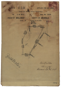 Plan, Parish Of Ballarat Mining Lease applied for by J.H. Dill, 1907, 24/10/1907