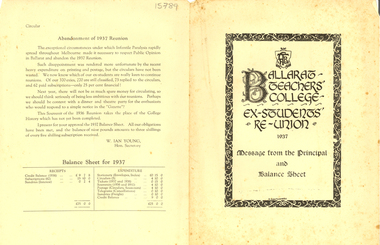 Document, Ballarat Teachers' College Ex-Students' Re-union, 1937