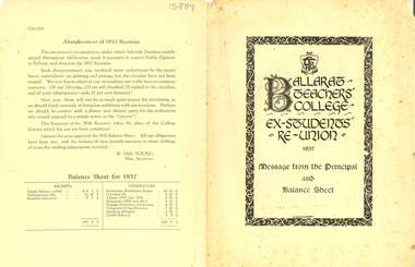 Document, Ballarat Teachers' College Ex-Students' Re-union, 1937, 1937