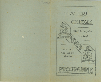 Teachers' College Inter-Collegiate Contests, Ballarat, 1929