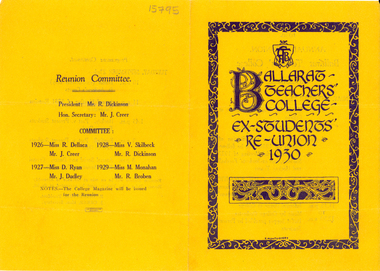 Programme, Ballarat Teacher's College Ex-Students' Reunion 1930, 1930