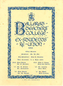 Programme and ticket, Ballarat Teacher's College Ex-Students' Reunion 1933, 1933