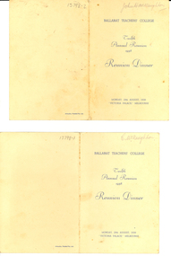 Programme, Ballarat Teacher's College Reunion Dinner, 1938, 1938