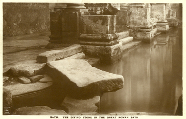 Postcard - Sepia, The Diving Stone in the Great Roman Bath, Bath, Somerset