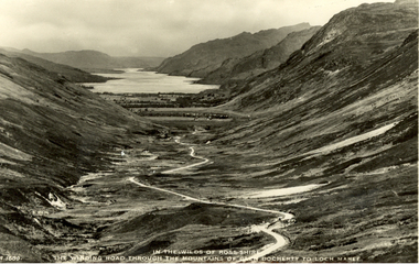 Postcard - black and white, J.B. White Ltd, In the Wilds of Rosshire - The Winding Road Through the Mountains of Glen Docherty to the Loch Maree