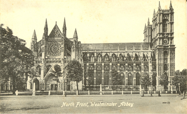 Postcard - black and white, North Front, Westminster Abbey, London, England, c198