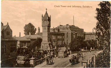 Postcard - photographic, Clock Tower and Infirmary, Salisbury