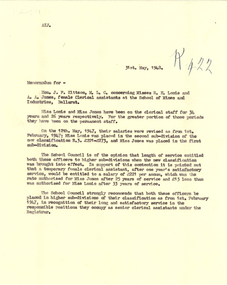 Letter - Correspondence, F.E. Ferguson, Correspondence concerning Ruby H. Lonie and Miss Annie A. Jones of the Ballarat School of Mines, 1948, 1948