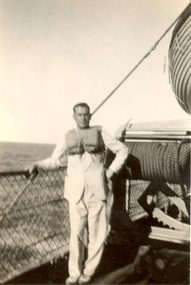 Photograph - black and white, Frank Wright on the S.S. Babranals, 1933, 09/1933