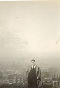 Photograph - black and white, Frank Wright at Calton Hill, Edinburgh, Scotland, 1933, 1933