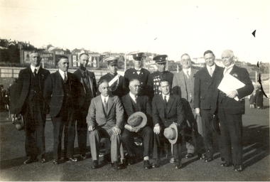 Photograph - Black and White, Frank Wright with a group of competition officials, 1930-40's