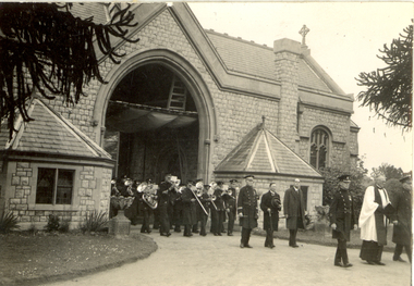 Photograph, Black and White, St Hilda's Band marching from church, mid 1900s