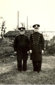 Photograph - Black and White, Frank Wright and Mr  Sandon in band uniforms, 04/1934