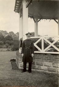 Photograph - Black and White, Frank Wright standing in front of a bandstand at Staines, Middlesex, 22/5/1934