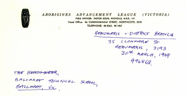 Letter - Correspondence, Mrs J. Cope, Correspondence from the Aborigines Advancement League (Victoria), 1969, 30/03/1969