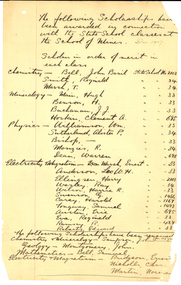 Handwritten list of State School scholarships
