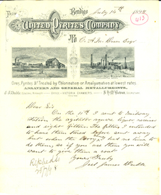 Letter on Bendigo United Pyrites Company Letterhead, 1898