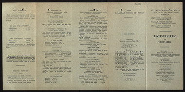 Brochure, Ballarat School of Mines Technical Art and Trade Schools Prospectus for Year ,  1908