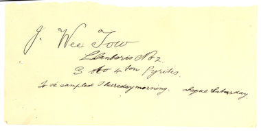Document, J. Wee Tow, Llanberis No. 2 receipt, c1908