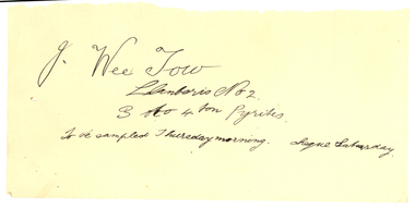 Document, J. Wee Tow, J. Wee Tow, Llanberis No. 2 receipt, c1908, c1908