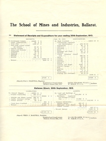 Document, Ballarat School of Mines Statement of Receipts and Expenditure, 1913
