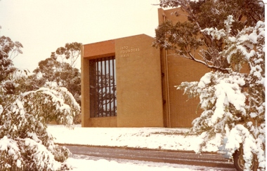 Photograph - Colour, 1870 Founders Hall covered in Snow, 1981, 06/1981