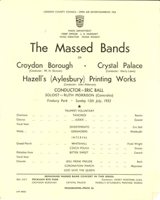Programme, The Massed Bands, 1953