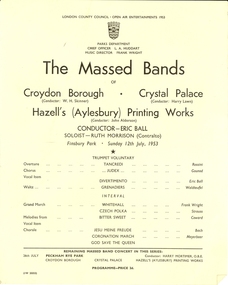 Programme, The Massed Bands, 1953, 1953