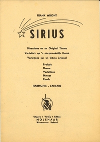 Photograph - Music Score, Molenaar, Sirius: Diversions on an Original Theme by Frank Wright
