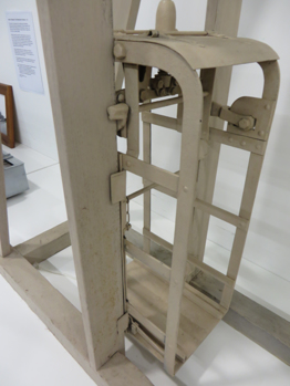 Close up view of model of Allan Mine Cage Safety Brake