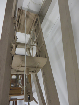 Upward view of model of Allan Mine Cage Safety Brake