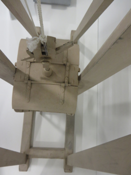 Top down view of model of Allan Mine Cage Safety Brake