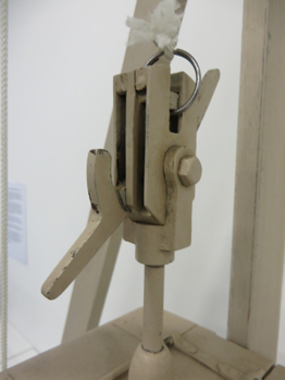 Close up view of model of Allan Mine Cage Safety Brake