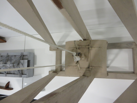 Downward view of model of Allan Mine Cage Safety Brake