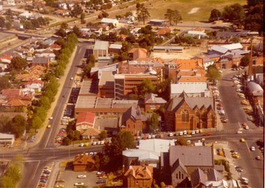 Aerial view of the Ballarat block bordered by Dana, Lydiard, Grant and Albert Streets