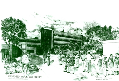 Drawing of the Proposed Ballarat School of Mines Trade Workshops