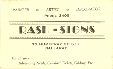 Business Card, Keith E. Rash, Rash Signs Business Card
