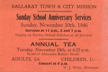 Ticket, Ballarat Town and City Mission Annual Tea Ticket, 1946, 1946