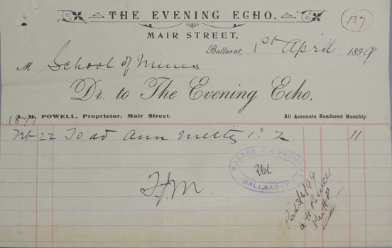 Invoices glued into a scrapbook