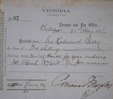 Printed invoice relating to Redmond Barry