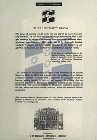 Poster, University of Ballarat 'University Room' at the Ballarat Mechanics' Institute, c1995