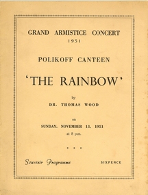 Programme, T.Evans & Sons, Grand Armistice Concert 1951 Polikoff Canteen 'The Rainbow', 11 November 1951
