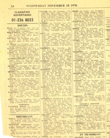 Documents, Frank Wright Death Notice, funeral order of service and floral tributes, 1970, December 1970