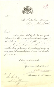 Document, S. Sinclair, Australian Museum Receipt, 1898, 31/10/1898