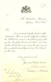 Document, S. Sinclair, Australian Museum Receipt, 1898, 31/10/1898