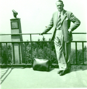 Photograph - black and white, Frank Wright at a viewing spot, mid 1900s