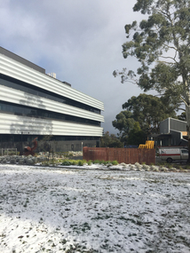 Snow on a building at Mt Helen