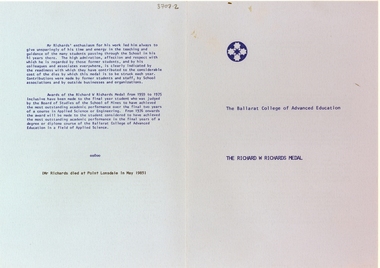 Pamplet, The Richard W. Richards Medal, c1975